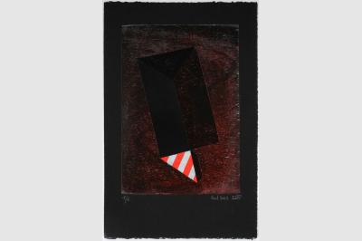 PLIAGE I - Gravure sur contreplaqué en épargne perdue -  Papier  BFK Rive teinté en noir - 56.5x38 cm - Avril 2021