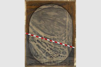  Détail du sol de l'église San Pietro de Lamon - Dessin & empreintes sur papier Ingre (63.5 x 47.5 cm)