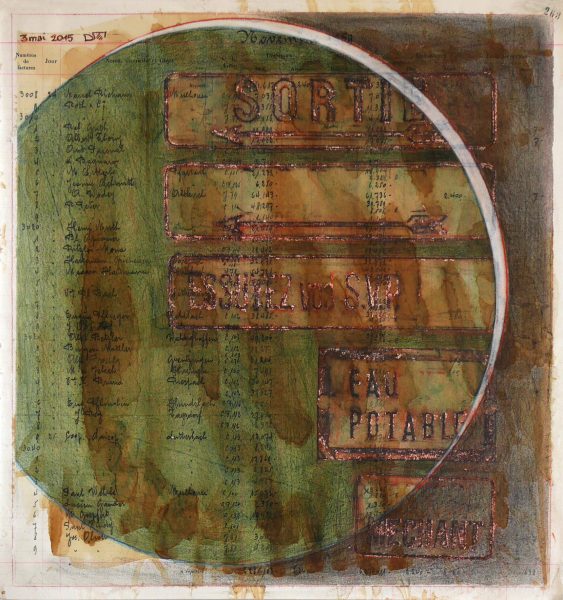 Graphisme & empreintes sur feuillet livre de compte (43.5 x 41 cm)