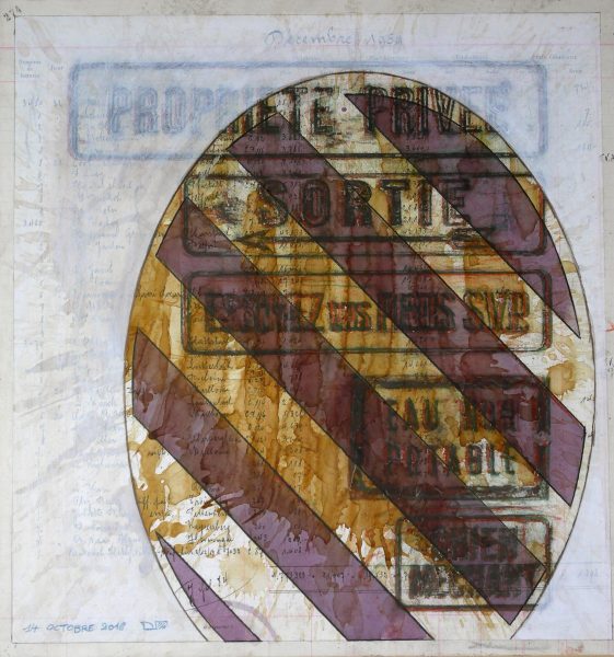 Graphisme & empreintes sur feuillet livre de compte (43.5 x 41 cm)