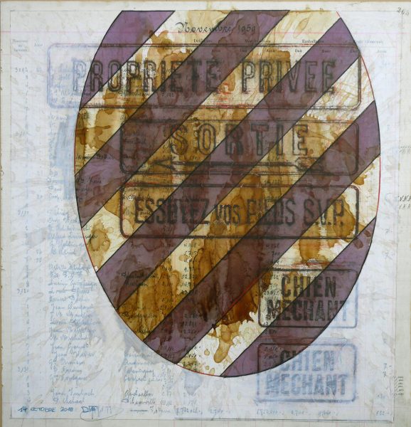 Graphisme & empreintes sur feuillet livre de compte (43.5 x 41 cm)