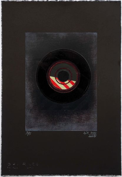 VINYLE 45 tours - Gravure sur contreplaqué en épargne perdue - Papier  BFK Rive teinté en noir - 56.5x35.5 cm - Août 2020
