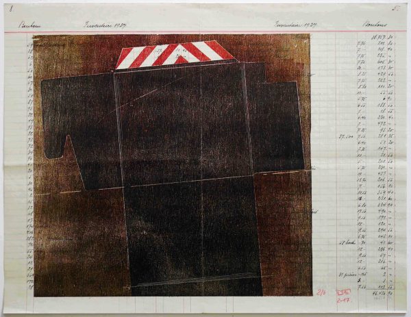 Gravure pliage sur feuillet livre de compte (39.5 x 52 cm)
