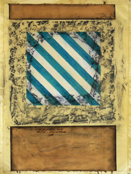 Cloître San Vettore à Feltre  (Détail)  - Dessin & empreintes sur papier Ingre (63.5 x 47.5 cm)