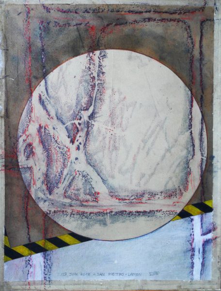 Détail du sol de l'église San Pietro de Lamon - Dessin & empreintes sur papier Ingre (63.5 x 47.5 cm)