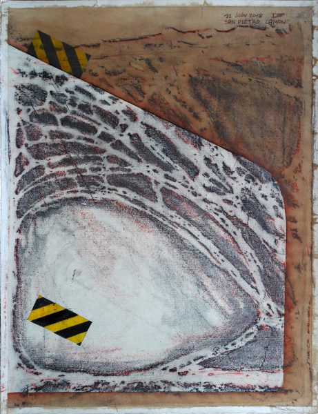 Détail du sol de l'église San Pietro de Lamon - Dessin & empreintes sur papier Ingre (64 x 48.8 cm)