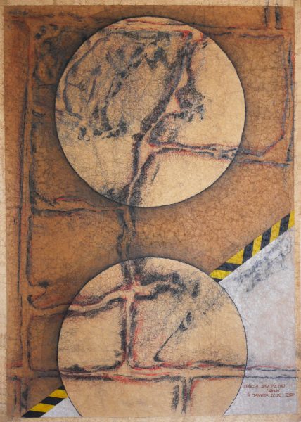 Détail du sol de l'église San Pietro de Lamon - Dessin & empreintes sur papier kraft frossé (91 x 64 cm)